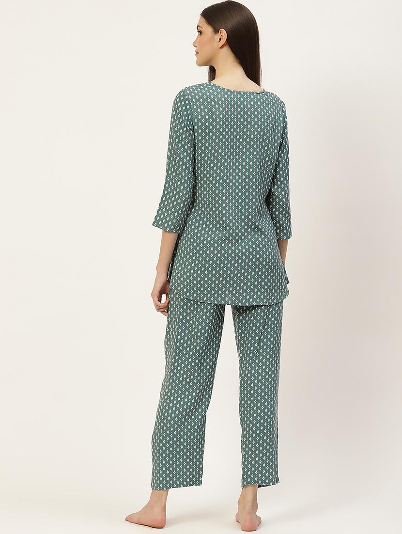 round neck printed nightwear pajama set - 18429147 - Zoom Image - 2