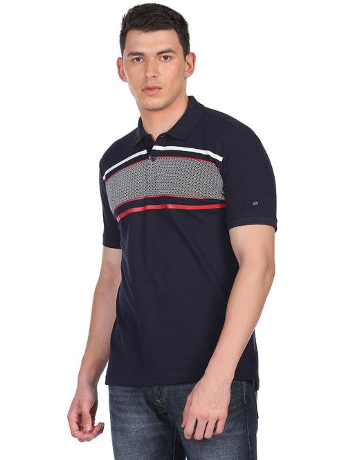 navy blue striped polo t-shirt - 18429238 - Very Small Image - 1