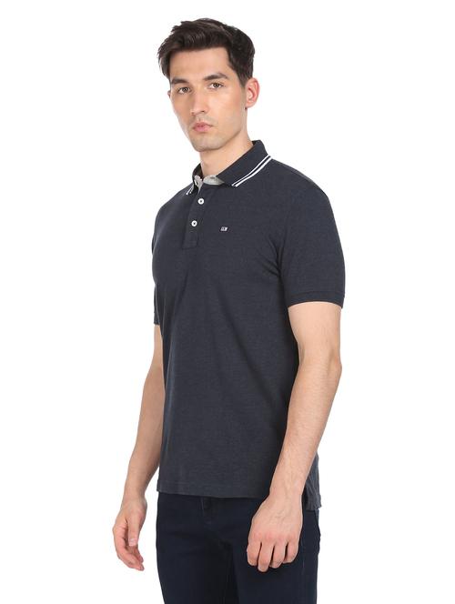navy blue solid polo t-shirt  - 18429256 - Very Small Image - 1