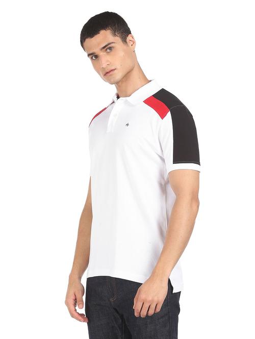 white ribbed collar colour block polo shirt - 18429270 - Very Small Image - 1
