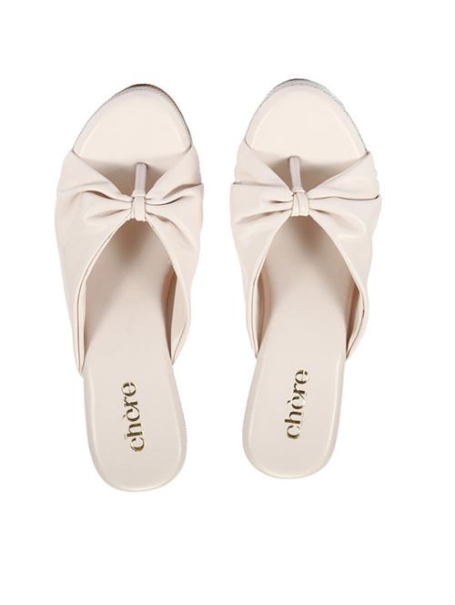 women beige classic knot strap casual wedges - 18429547 - Very Small Image - 1