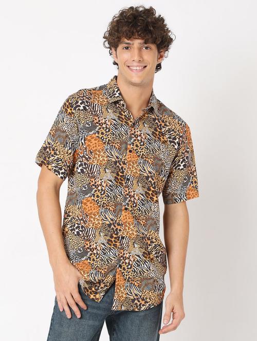 brown printed casual shirt - 18429581 - Very Small Image - 1