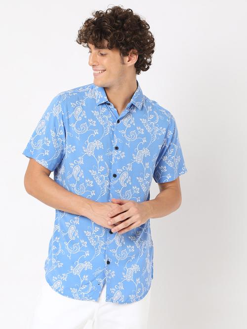 blue printed casual shirt - 18429598 - Very Small Image - 1
