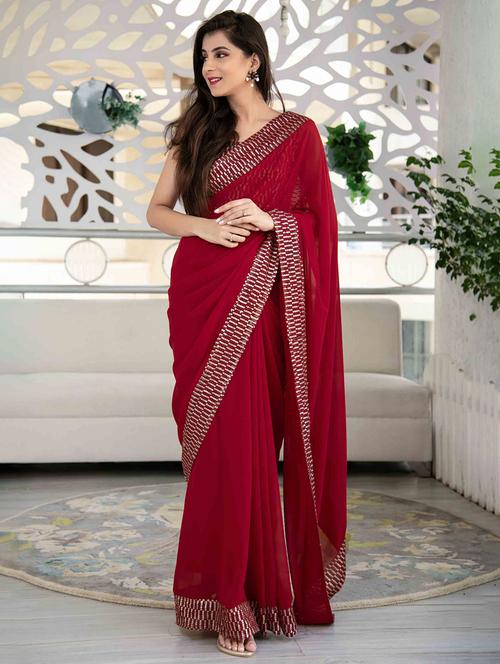 women's bordered royal blue colored saree with blouse - 18429803 - Very Small Image - 1