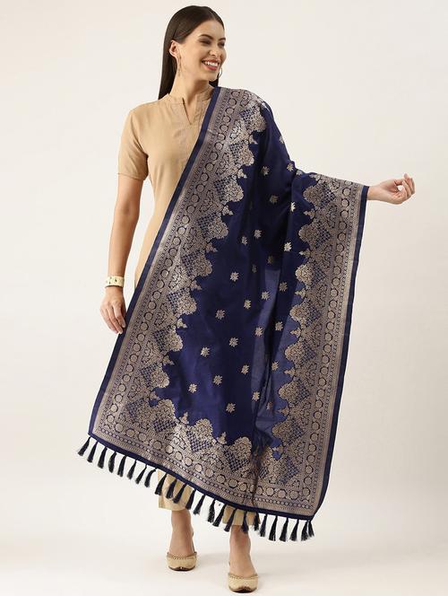 navy art silk dupatta - 18430464 - Very Small Image - 1