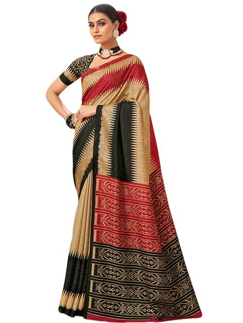 beige cotton silk printed saree with blouse - 18430739 - Very Small Image - 1