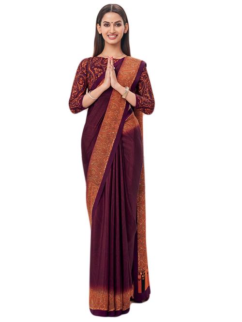 purple crepe printed saree with blouse - 18430750 - Very Small Image - 1