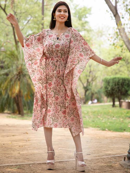 notch neck floral kaftan dress - 18430850 - Very Small Image - 1