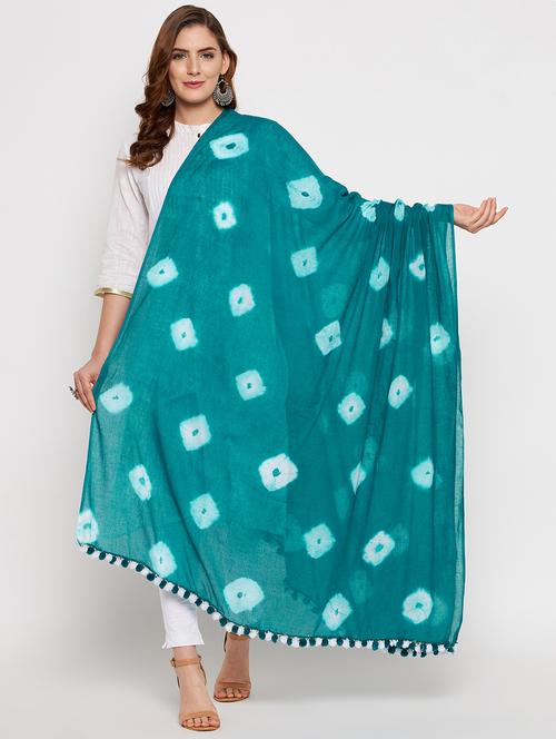 blue tie & dyed dupatta with pom pom - 18431198 - Very Small Image - 1