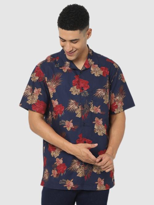 navy blue printed casual shirt - 18431439 - Very Small Image - 1