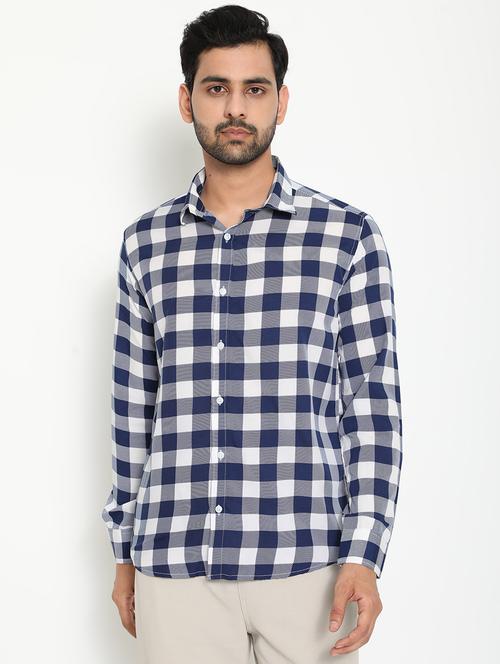 navy blue checkered casual shirt - 18431657 - Very Small Image - 1