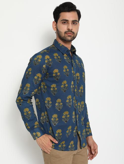 navy-blue printed casual shirt - 18431701 - Very Small Image - 1