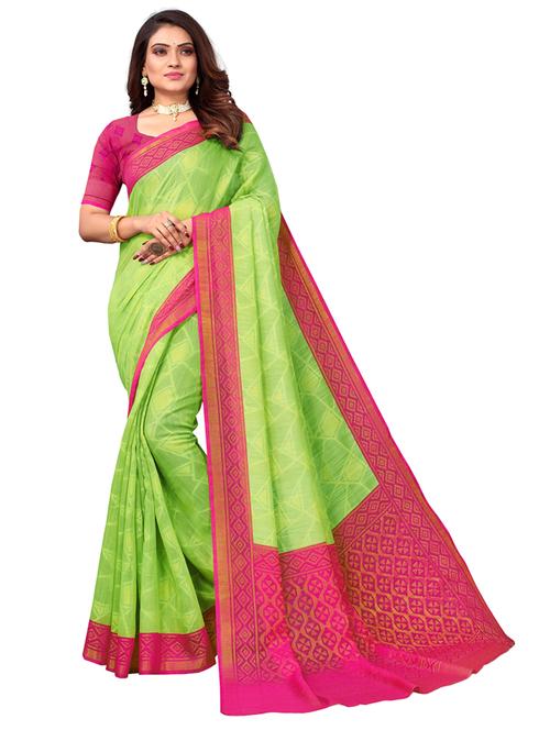 women's self design lime colored saree with blouse - 18431859 - Very Small Image - 1