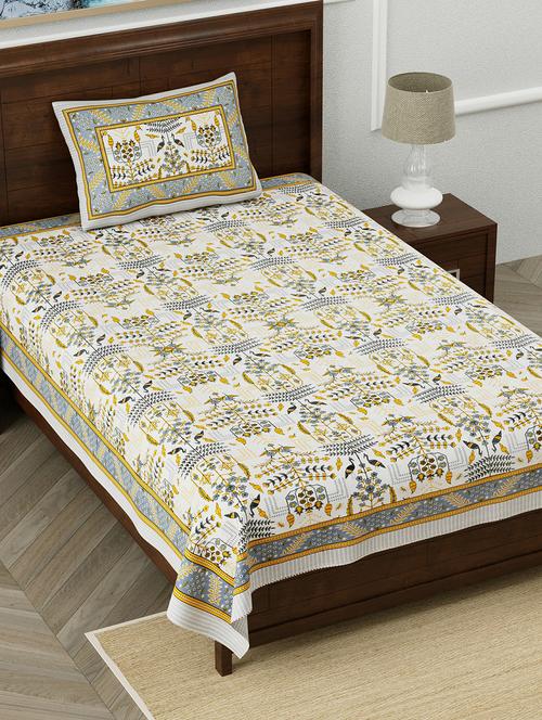texstylers pure cotton 60x90 inches jaipuri print single bedsheet with 1 pillow cover - 18431932 - Very Small Image - 1
