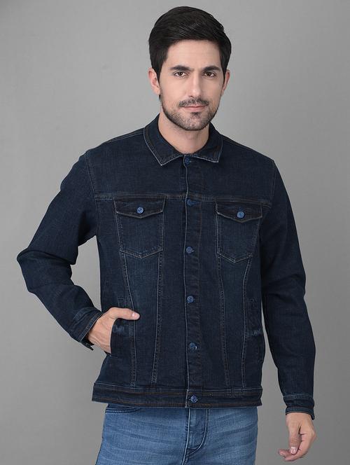 navy-blue light-washed denim jacket - 18434986 - Very Small Image - 1