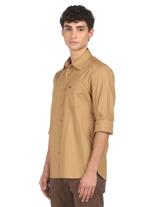 nude-brown solid casual shirt - 18435031 - Very Small Image - 1