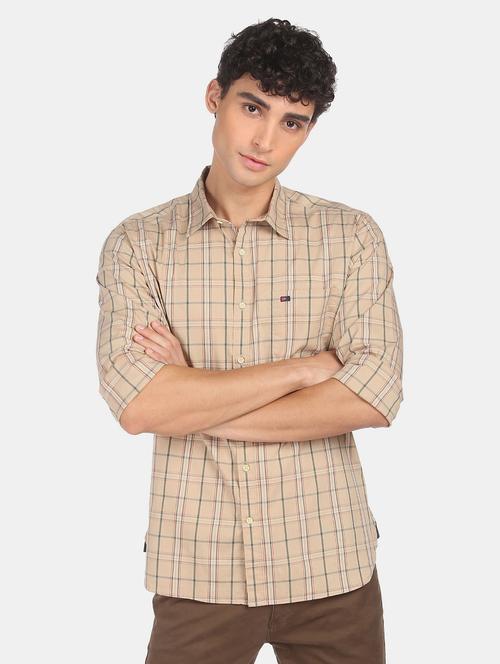 beige checkered casual shirt - 18435040 - Very Small Image - 1