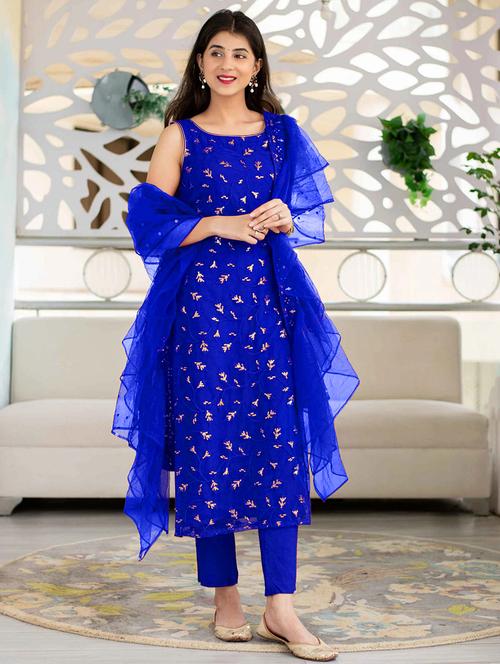 blue salwar semi-stitched suit - 18435175 - Very Small Image - 1
