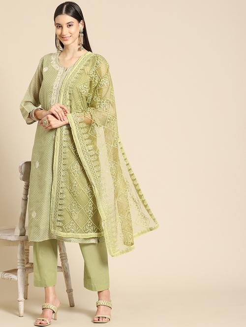 tonal embroidered chikankari net dupatta  - 18435633 - Very Small Image - 1