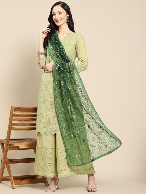 tonal embroidered chikankari net dupatta  - 18435644 - Very Small Image - 1