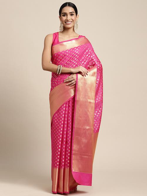 golden zari work woven saree - 18436754 - Very Small Image - 1