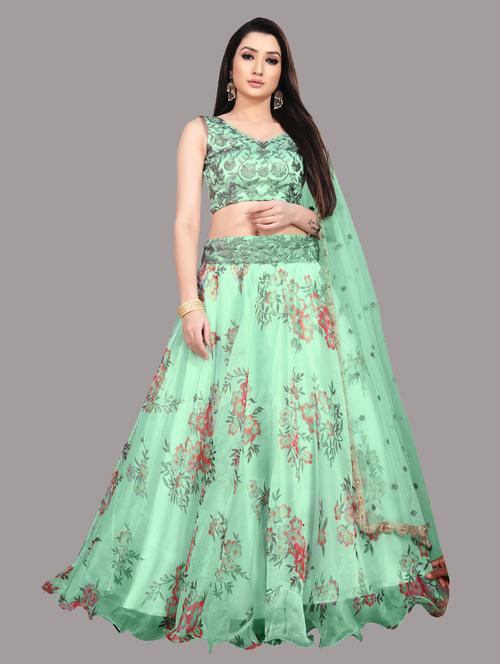 floral green flared lehenga - 18437181 - Very Small Image - 1