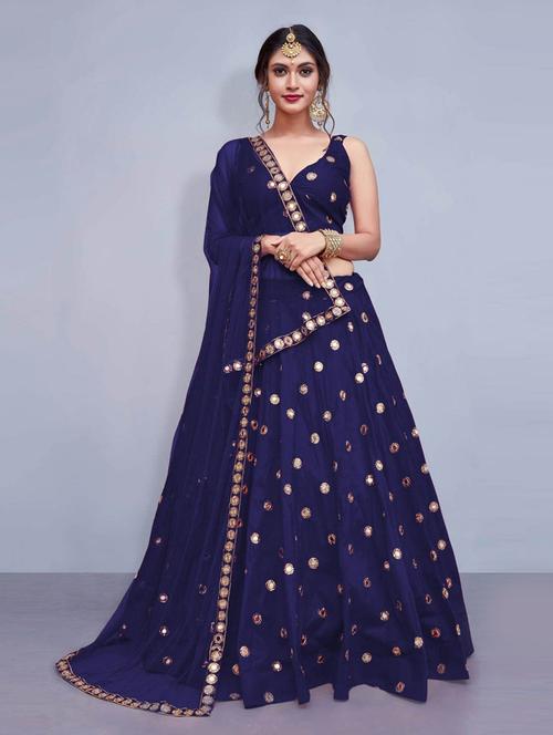 navy blue flared lehenga - 18437187 - Very Small Image - 1