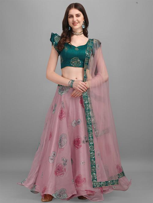 pink floral flared lehenga - 18437194 - Very Small Image - 1
