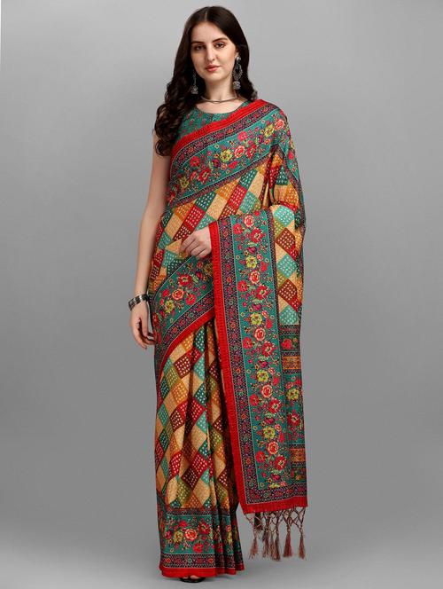 multi colored silk printed saree - 18437339 - Very Small Image - 1