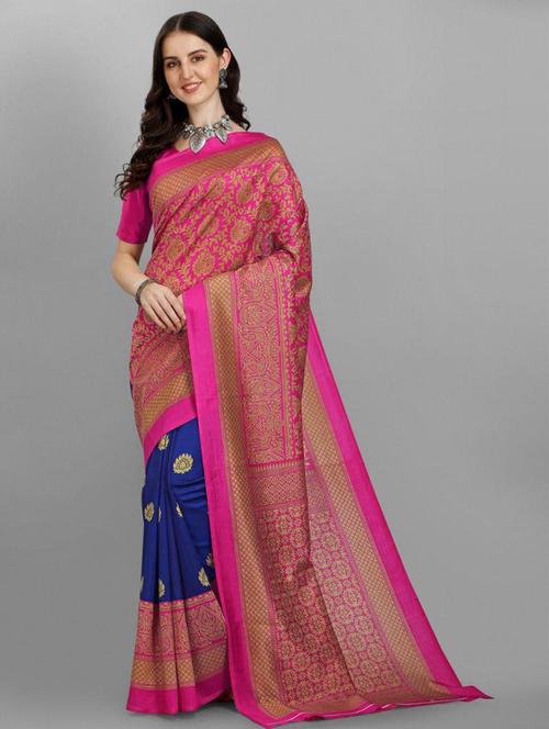ethnic motifs contrast border printed saree - 18437374 - Very Small Image - 1