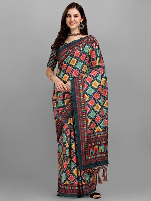 women's printed multi colored saree - 18437809 - Very Small Image - 1
