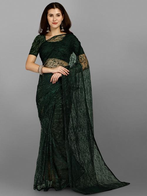 teal self design net saree - 18437824 - Very Small Image - 1