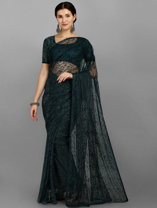 teal self design net saree - 18437830 - Very Small Image - 1