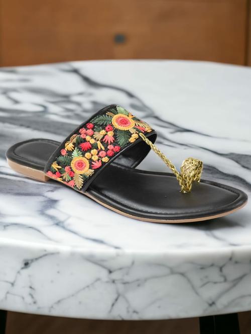 Women Black One Toe Embroidered Sandal - 18437988 - Very Small Image - 1