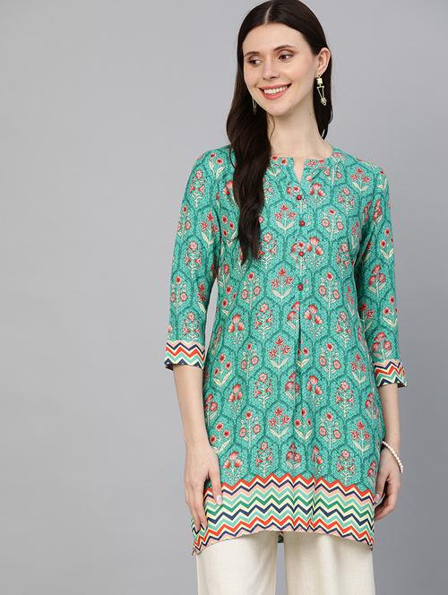 sea green printed straight kurti - 18438111 - Very Small Image - 1
