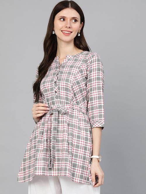 checkered a-line kurti - 18438120 - Very Small Image - 1