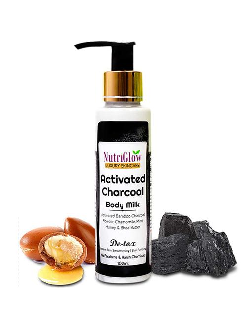 luxury skincare activated charcoal body milk lotions, 100ml - 18438477 - Very Small Image - 1