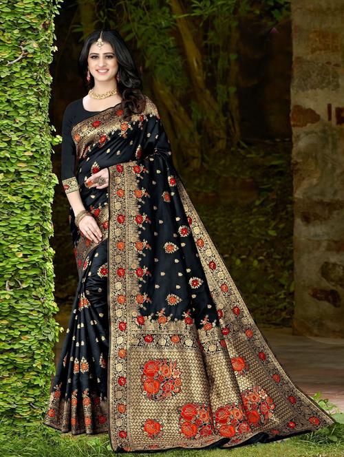 jacquard work banarasi saree with blouse - 18438826 - Very Small Image - 1