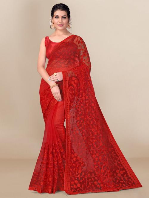 tonal embroidered net saree  with blouse - 18438839 - Very Small Image - 1