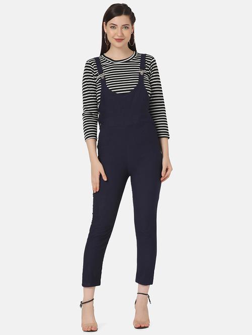 navy blue black striped dungaree jumpsuit - 18438866 - Very Small Image - 1