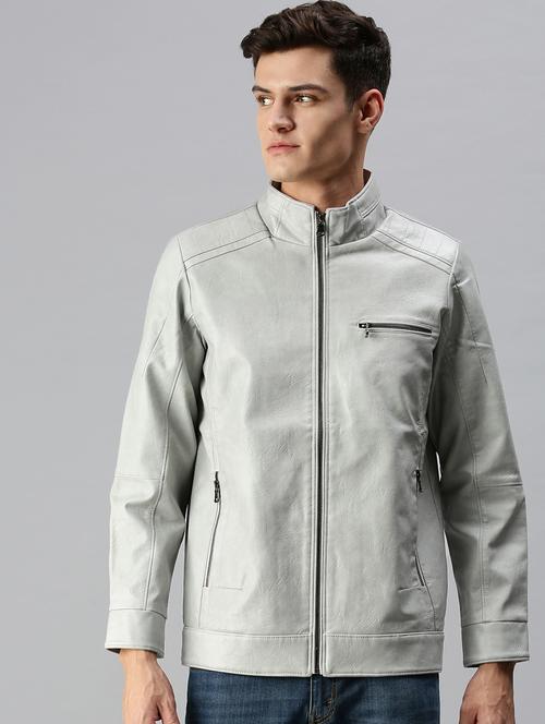 grey leather casual jacket - 18438953 - Very Small Image - 1