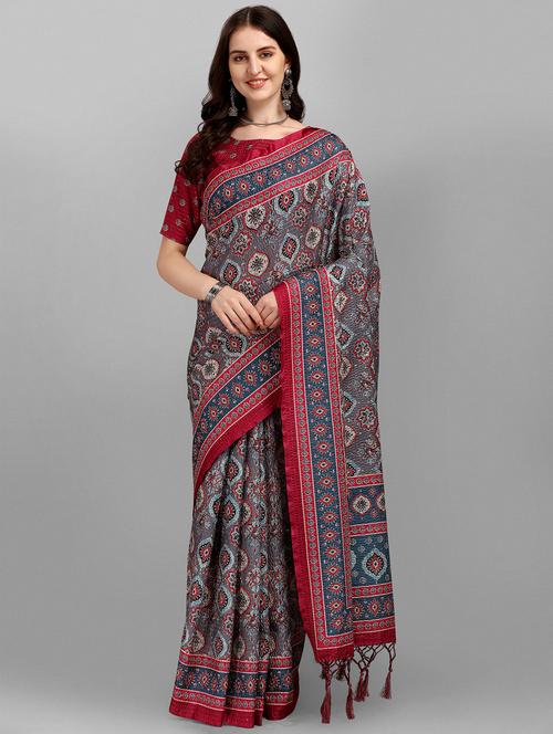 women's printed grey colored saree - 18439027 - Very Small Image - 1