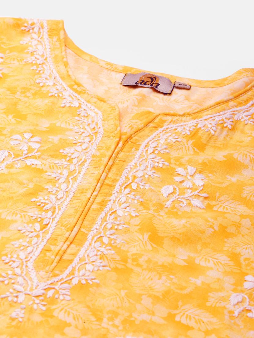 yellow cotton women chikankari straight kurta - 18439713 - Standard Image - 4