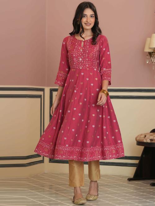 women three quarter sleeve anarkali kurta - 18439915 - Very Small Image - 1