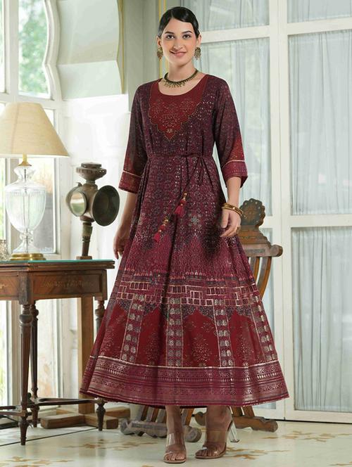 wonen three quater sleeves anarkali kurta - 18439920 - Very Small Image - 1