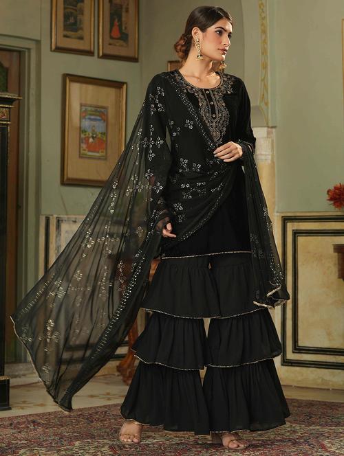 Yoke Embroidered Kurta Sharara Set With Dupatta - 18439957 - Very Small Image - 1