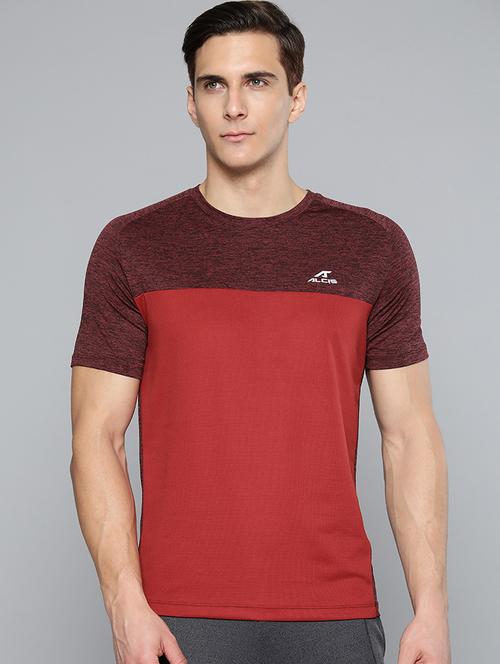 maroon color-blocked t-shirt - 18440432 - Very Small Image - 1