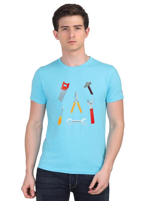 turquoise chest print t-shirt - 18440939 - Very Small Image - 1