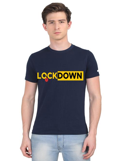 navy-blue chest print t-shirt - 18441452 - Very Small Image - 1