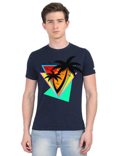 navy-blue chest print t-shirt - 18441476 - Very Small Image - 1